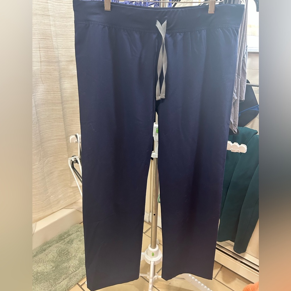 Figs Dark Blue livingston scrub pants with Gray Drawstring